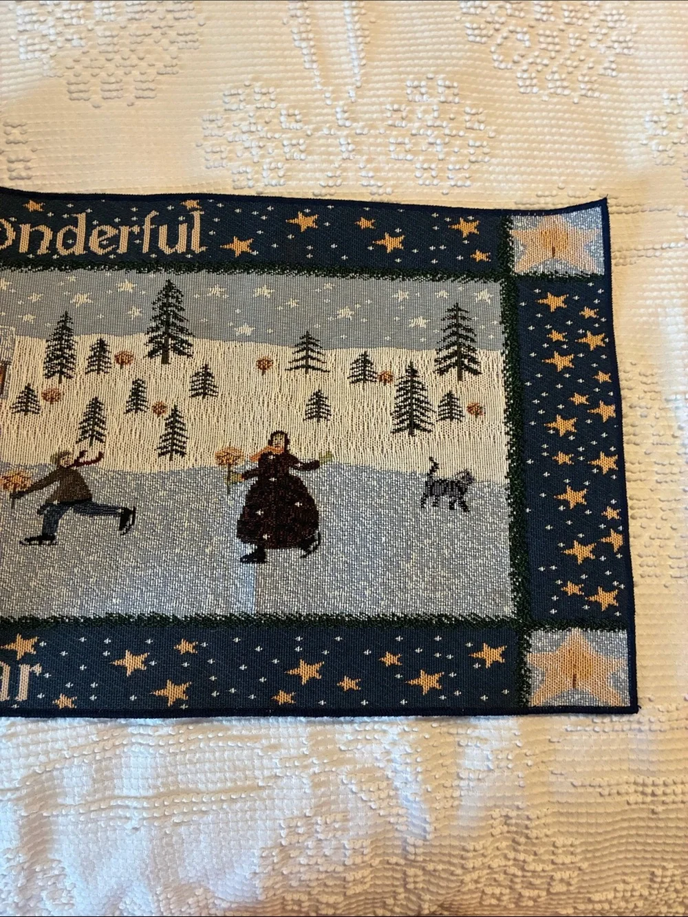 Holiday Table Runner - 'It's the Most Wonderful Time of the Year' Navy and Cream